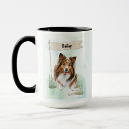 Taza Shetland Sheepdog Watercolor Personalized Dog