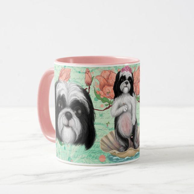 Taza Shih Tzu, de raza negra y blanca (Anverso izquierdo)