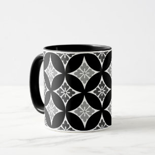 Taza Shipo con motivos florales, negro, blanco y gris