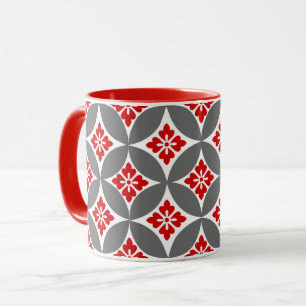 Taza Shipo con motivos florales, rojo, blanco y gris