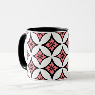 Taza Shippo con motivos florales, negro, blanco y rosa