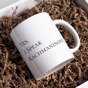 Taza Sí, hablo cita negra de la tinta de Rachmaninoff