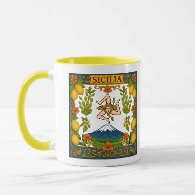Taza Sicilia Mt.Etna Trinacria Design Mug (Izquierda)