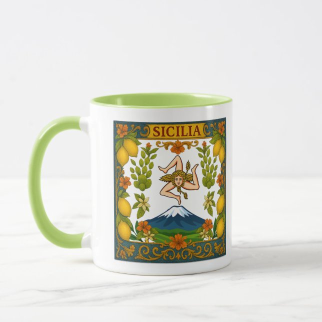 Taza Sicilia Mt.Etna Trinacria Design Mug (Izquierda)
