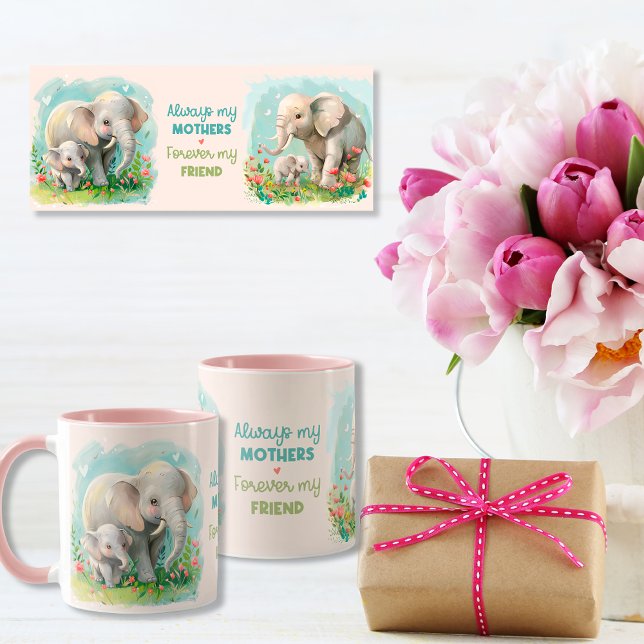 Taza Siempre mi madre - Mamá elefante y rosa bebé (Always my Mother - Elephant Mum & Baby Pink Mug)