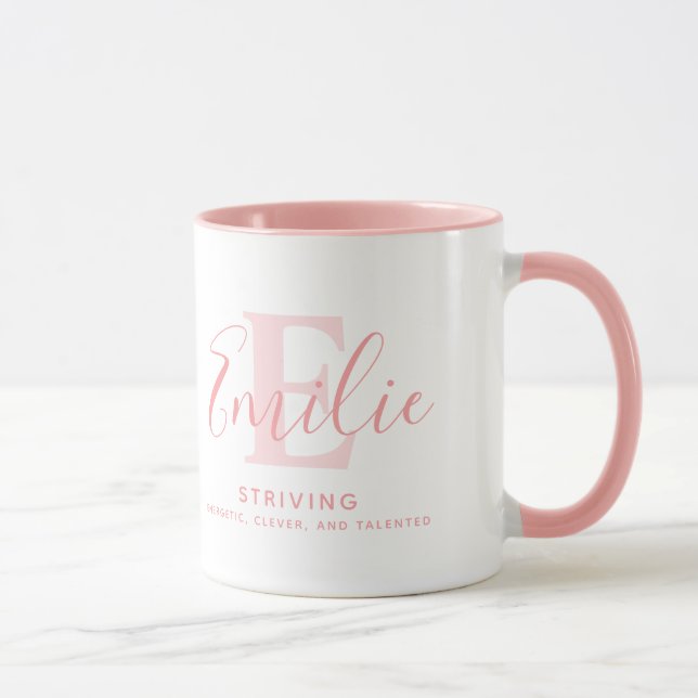 Taza Significado de nombre emilio y texto rosa suave mo (Derecha)