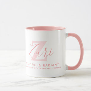 Taza Significado del nombre Zuri y monograma en texto r