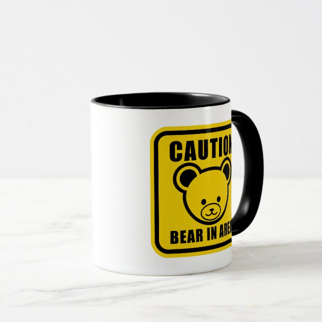 Taza Signo de advertencia de oso de peluche amarillo am (Anverso derecho)