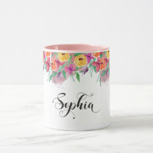 Taza Signo de nombre Sophia caligrafía floral de Sophia