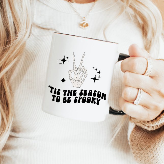 Taza Signo de paz de esqueleto retro Mug de Halloween (Subido por el creador)