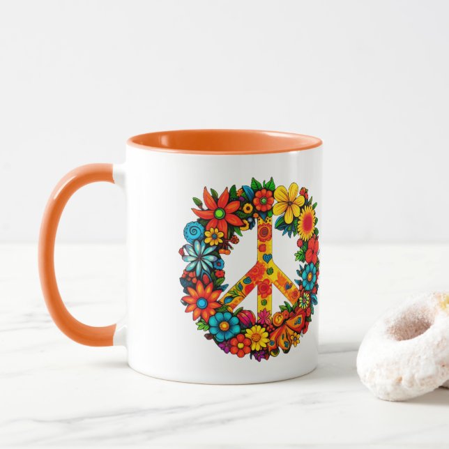 Taza Signo de paz de flores silvestres (Con donut)