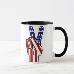 Taza Signo de paz de mano - Blanco rojo y azul