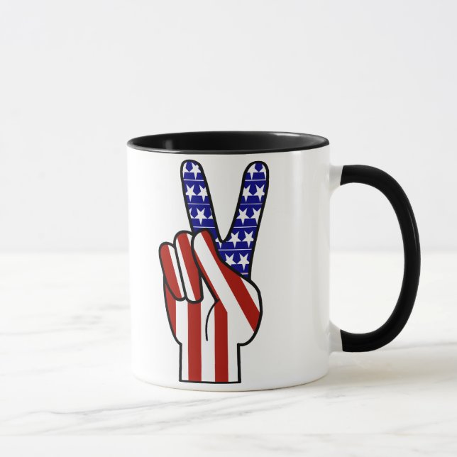 Taza Signo de paz de mano - Blanco rojo y azul (Derecha)