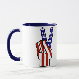 Taza Signo de paz de mano - Blanco rojo y azul