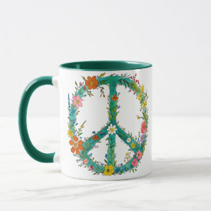 Taza Signo de paz floral hippie