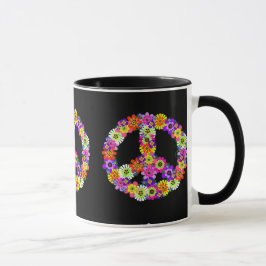 Taza Signo de paz floral sobre negro