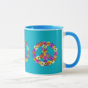Taza Signo de paz floral sobre turquesa