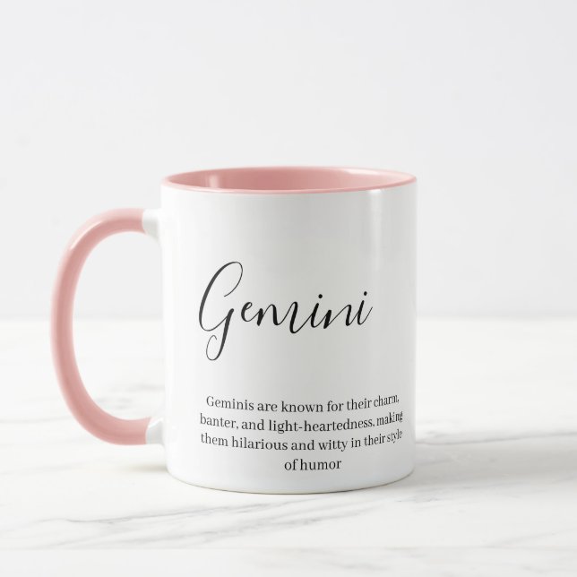 Taza "Signo Gemini personalizado Zodiac Nombre y rasgos (Izquierda)