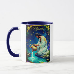 Taza Signo zodiacal de Acuario bajo un cielo estrellado