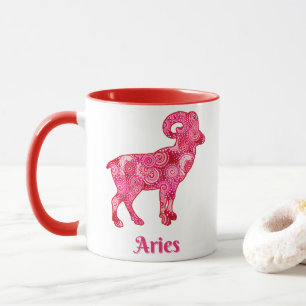 Taza Signo zodiacal de Aries en un fractal de color roj