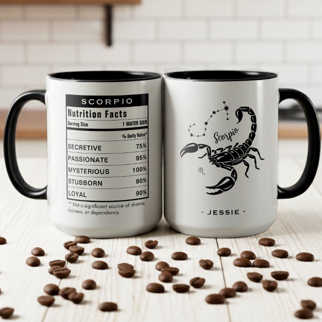Taza Signo zodiacal de Escorpio, datos de astrología y  (Scorpio Zodiac Sign Astrology Nutrition Facts Mug)