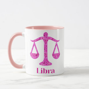 Taza Signo zodiacal de Libra en magenta y rosa