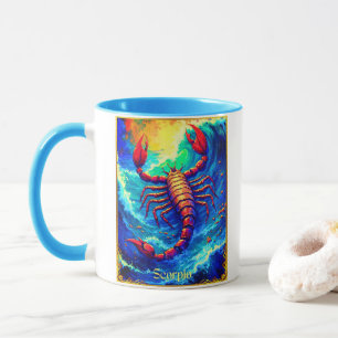 Taza Signo zodiacal Escorpio emergiendo de aguas profun