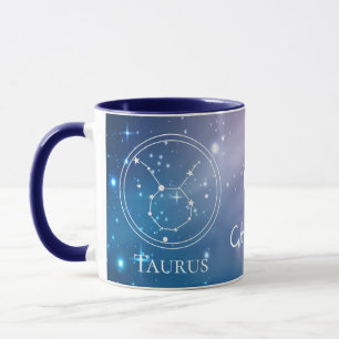 Taza Signo zodiacal TAURO Monograma de nombre azul púrp