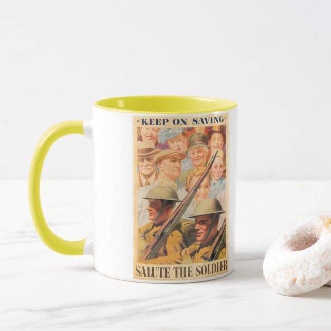 Taza Sigue Ahorrando. Reimpresión del poster británico  (Con donut)