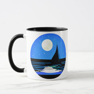 Taza Silhouette de barco de vela contra el cielo noctur