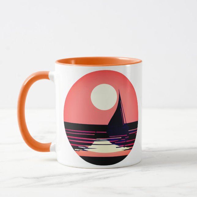 Taza Silhouette de barco de vela contra un atardecer Na (Izquierda)