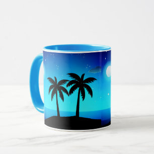 Taza Silhouette de isla tropical con luna y estrellas