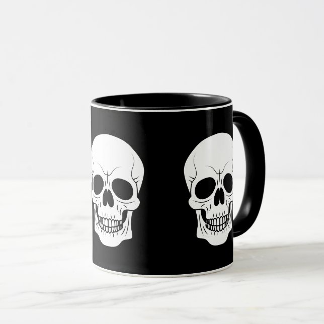 Taza Silhouette Halloween De Cabeza De Cráneo Blanco Y  (Anverso derecho)