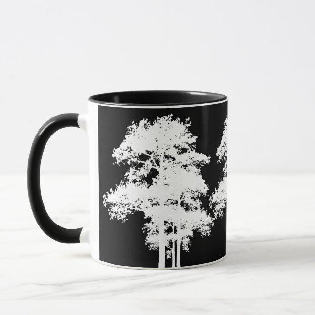 Taza Silueta de árbol blanco negro minimalista (Izquierda)