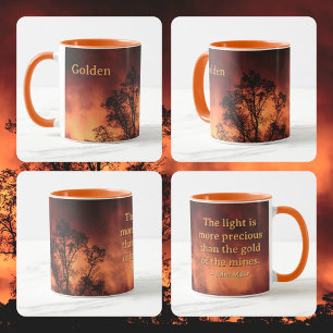 Taza Silueta de árbol Cielo dorado John Muir Cita de la