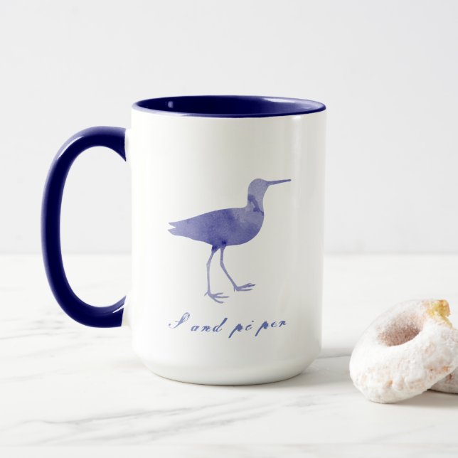 Taza Silueta de arena acuarela azul marina (Con donut)
