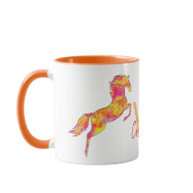 Silueta de caballo llamas de fuego Monograma Nombr