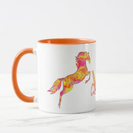 Taza Silueta de caballo llamas de fuego Monograma Nombr
