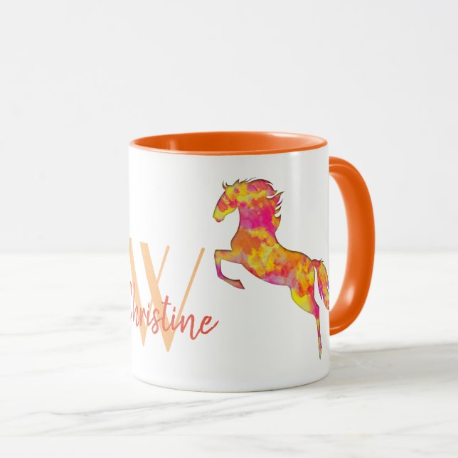 Taza Silueta de caballo llamas de fuego Monograma Nombr (Anverso derecho)