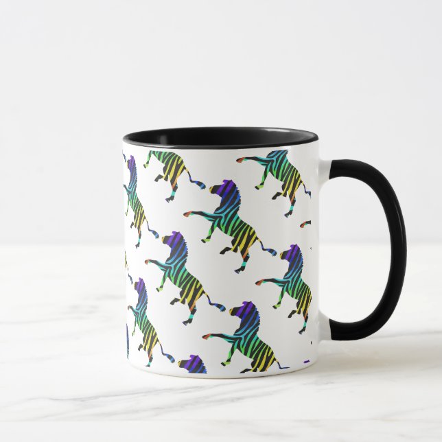 Taza Silueta de cebra negra y arcoiris (Derecha)