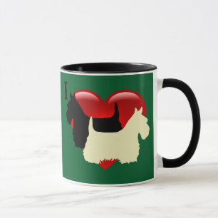 Taza Silueta de corazón de terrier escocés negro/trigo