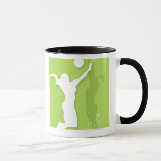 Taza Silueta de dos mujeres que juegan a voleibol (Derecha)