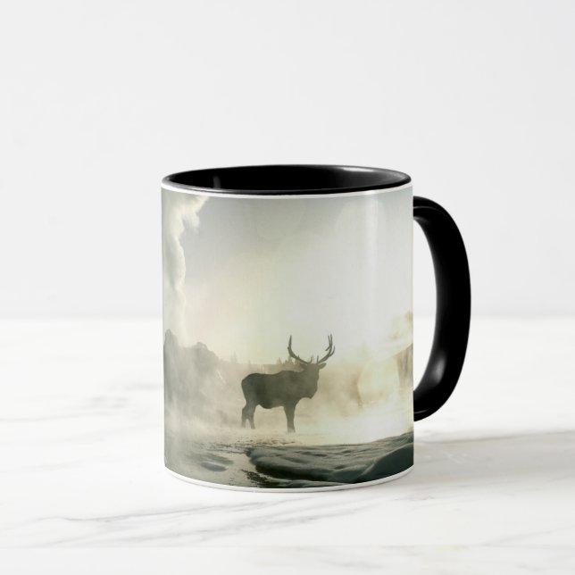 Taza Silueta de Elk al amanecer en Castle Geyser (Anverso derecho)