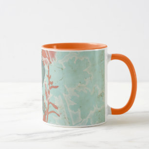 Taza Silueta de flores rojas de fondo Verde azulado