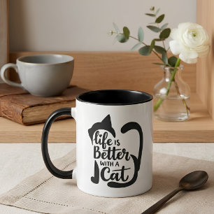 Taza Silueta de gato lindo La vida es mejor con un gato