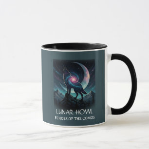 Taza Silueta de lobo galáctico con luna de nebulosa mís