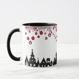Taza Silueta de pueblo navideño – Adornos rojos