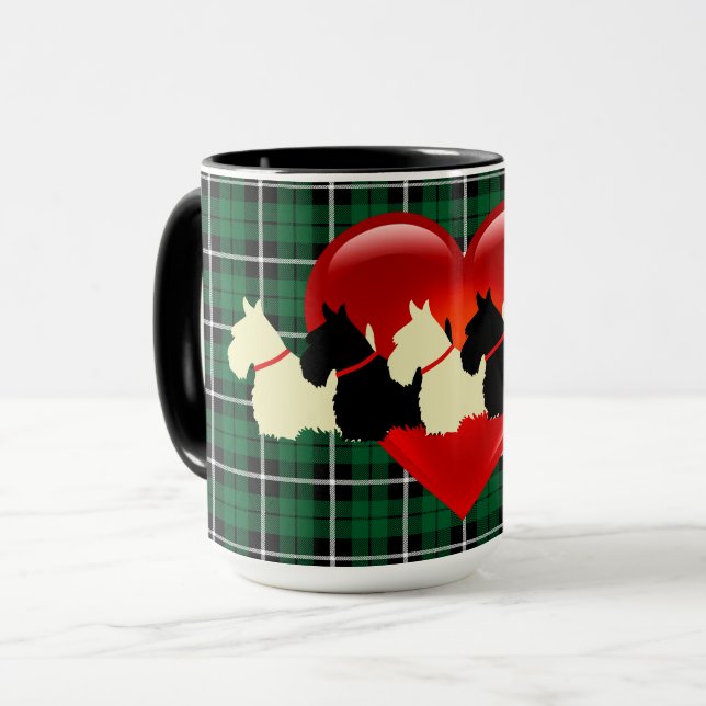 Taza Silueta de Scottish Terrier, plaid verde Kelly (Anverso izquierdo)