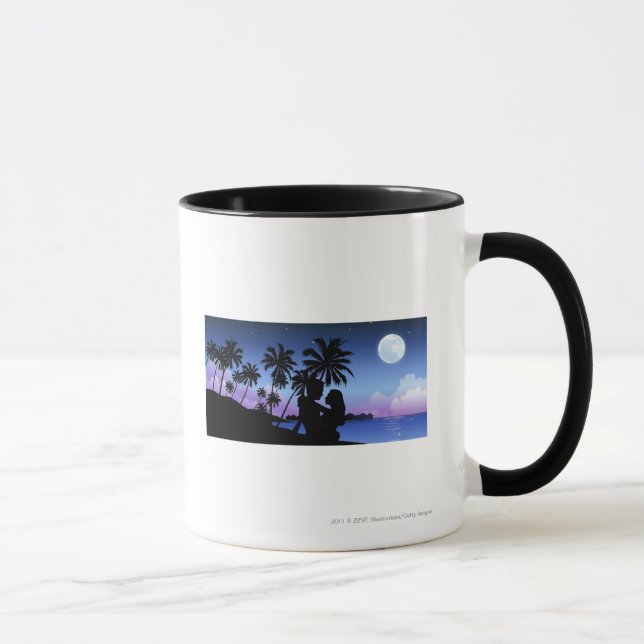 Taza Silueta de un par que abraza en la playa (Derecha)