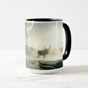 Taza Silueta del amanecer de alce en Castle Geyser